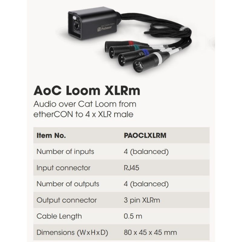 Palmer PAOCLXLRM AoC Loom XLRm Specifications