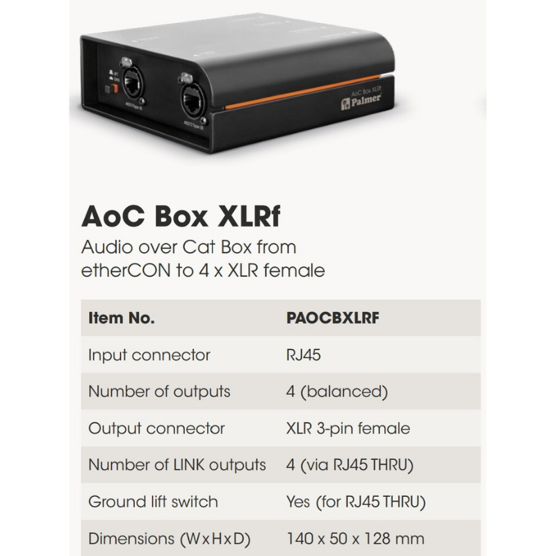 Palmer PAOCBXLRF AoC Box XLRf Specifications